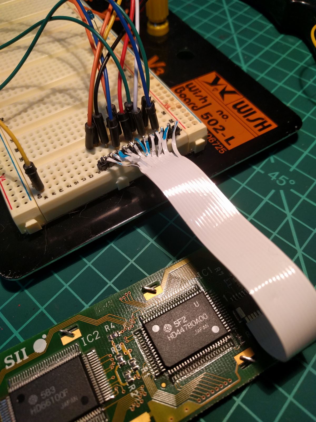 Quick mod to breakout small ribbon cable into breadboard for LCD HD44780