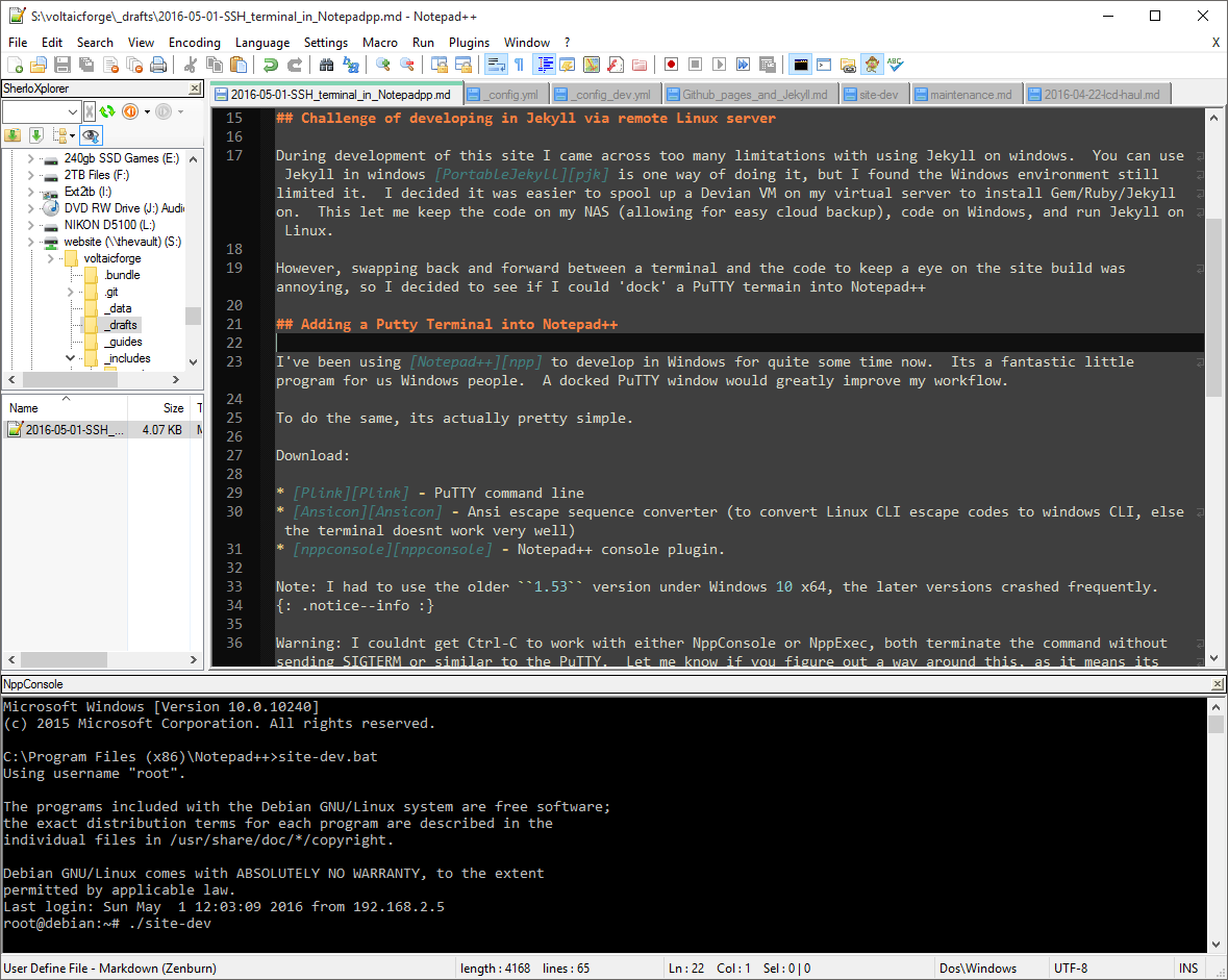 Picture of Notepad++ with attached PuTTY terminal
